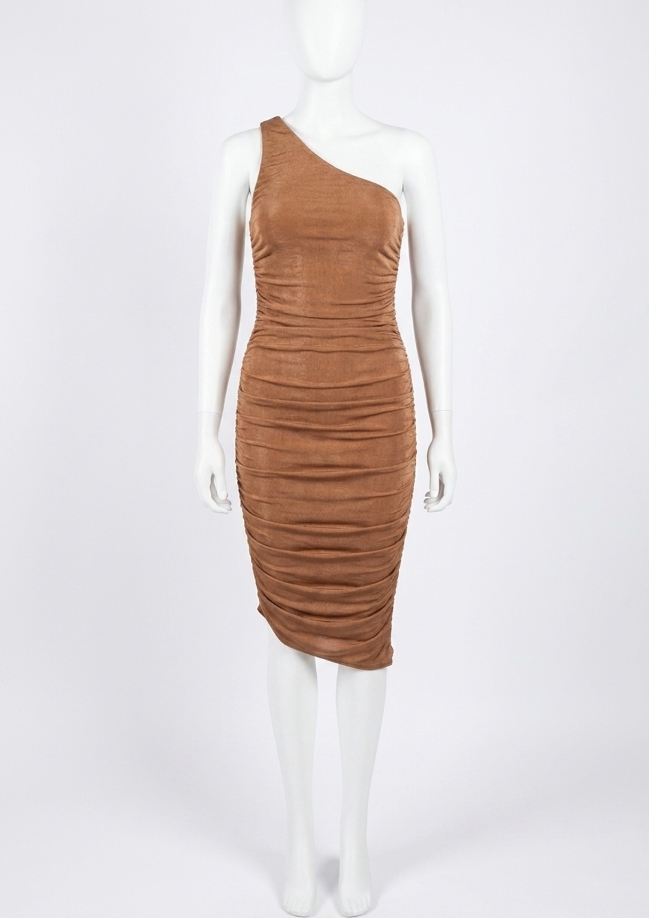 NEW ENDLESS BLU. rusty ruched dress in brown